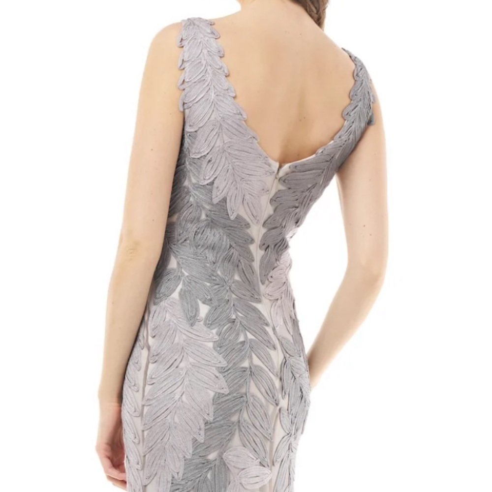 JS Collections Soutache Embroidered Leaf Gown in Navy/Cloud - Picture 7 of 16